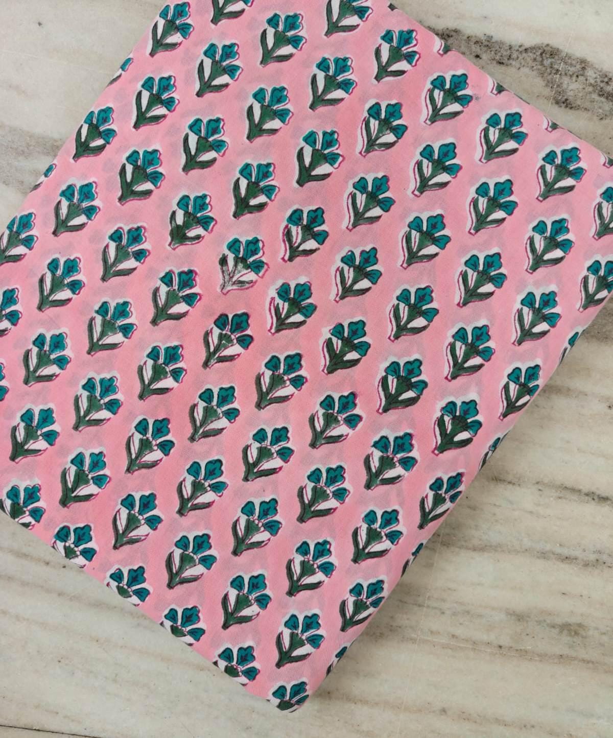 Pink Floral Block Print Cotton Fabric | Indian Hand Block Print Fabric | Floral Cotton Textile | Dressmaking & Quilting Loose Fabric