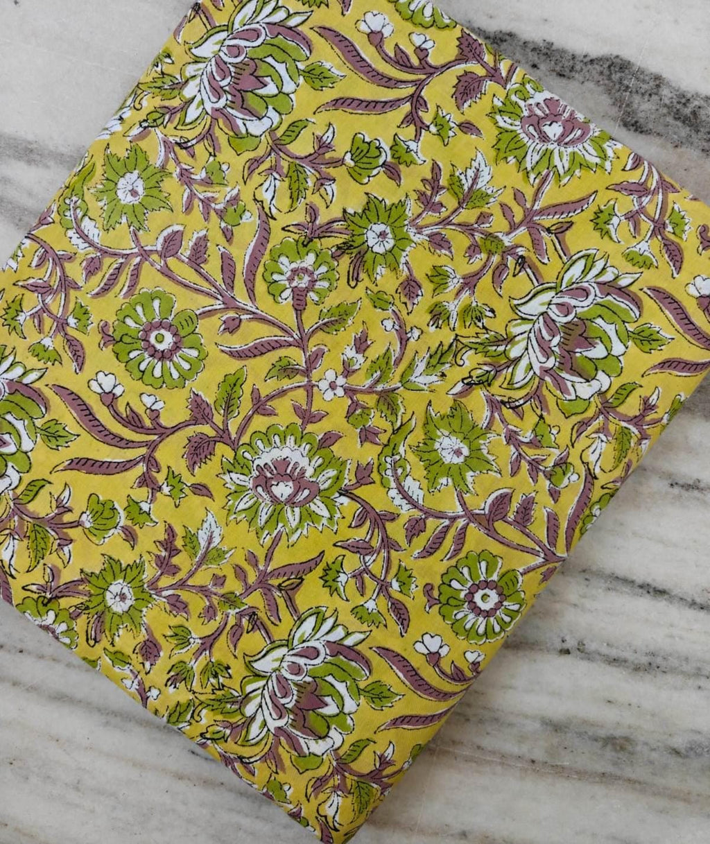 Mustard Yellow Floral Cotton Fabric | Indian Block Print Fabric | Botanical Floral Textile | Dressmaking, Quilting & Craft Fabric | Napkins