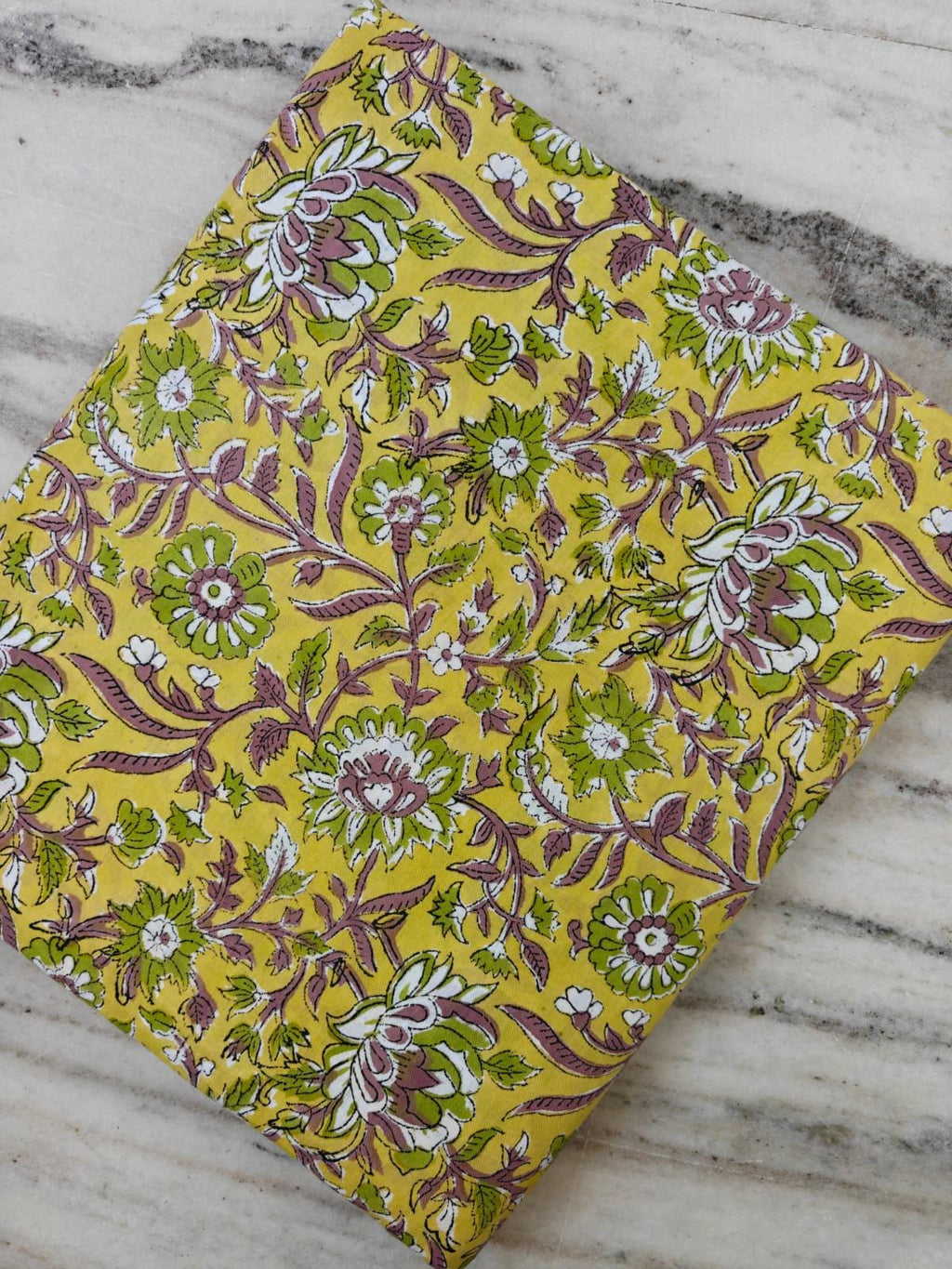 Mustard Yellow Floral Cotton Fabric | Indian Block Print Fabric | Botanical Floral Textile | Dressmaking, Quilting & Craft Fabric | Napkins