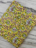 Mustard Yellow Floral Cotton Fabric | Indian Block Print Fabric | Botanical Floral Textile | Dressmaking, Quilting & Craft Fabric | Napkins
