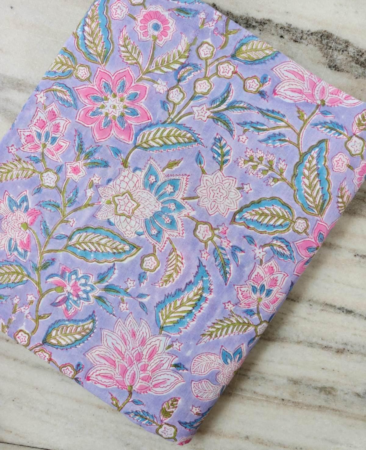 Lavender Floral Cotton Fabric, Pink Blue Green Botanical Print, Indian Inspired Fabric by the Yard, Quilting & Sewing Fabric, Loose Fabric