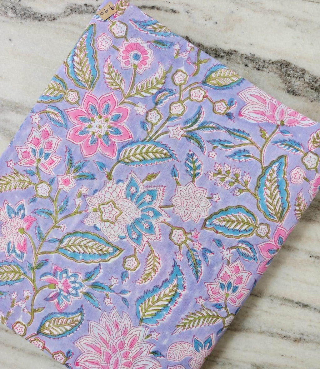 Lavender Floral Cotton Fabric, Pink Blue Green Botanical Print, Indian Inspired Fabric by the Yard, Quilting & Sewing Fabric, Loose Fabric