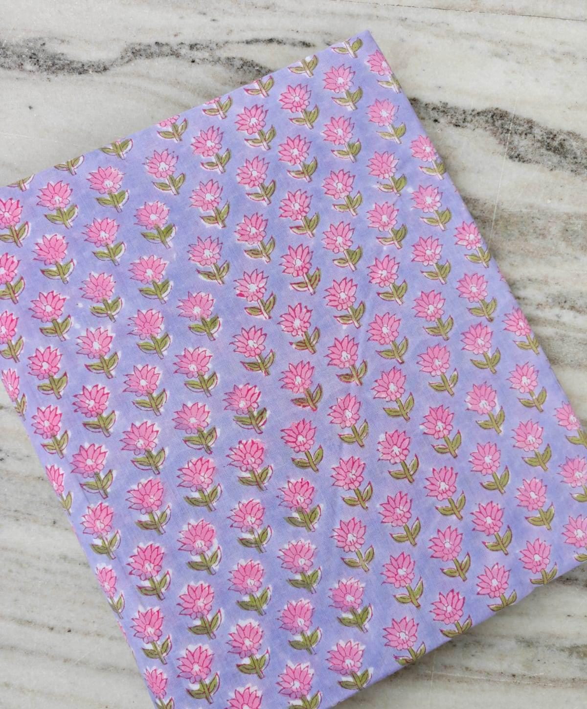 Lavender Pink Floral Cotton Fabric, Small Flower Print Fabric, Indian Block Print Style Cotton, Quilting Sewing Fabric by the Yard