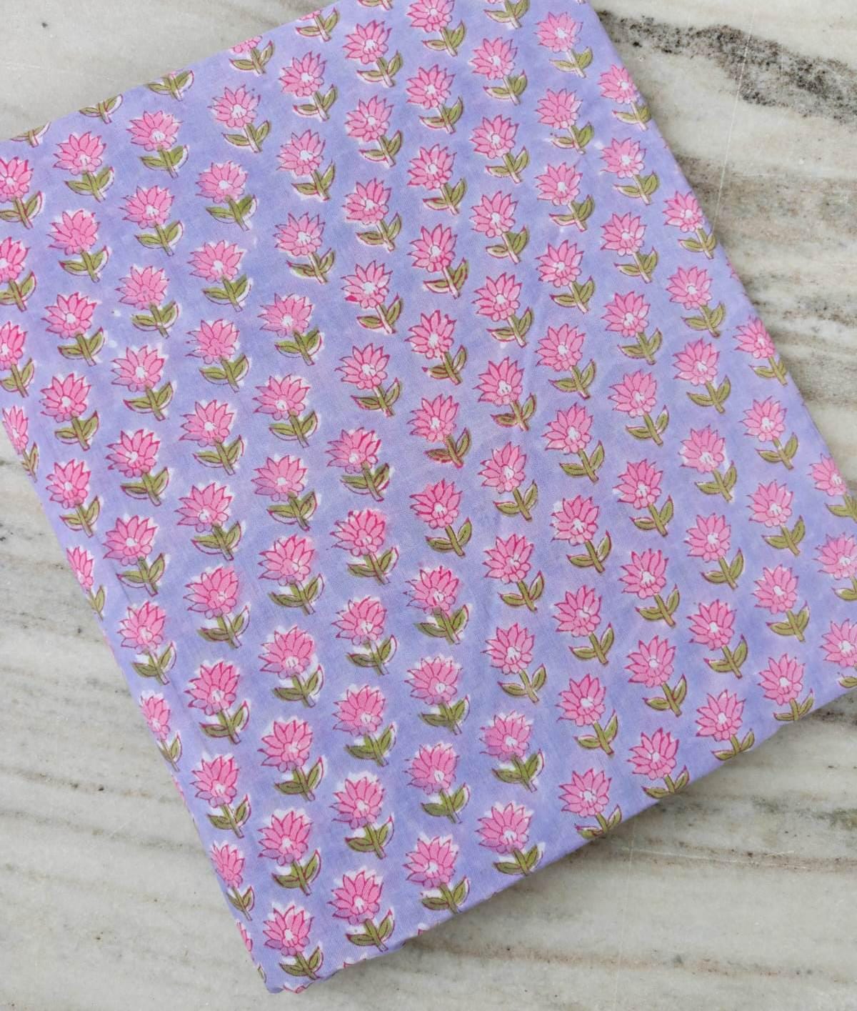 Lavender Pink Floral Cotton Fabric, Small Flower Print Fabric, Indian Block Print Style Cotton, Quilting Sewing Fabric by the Yard