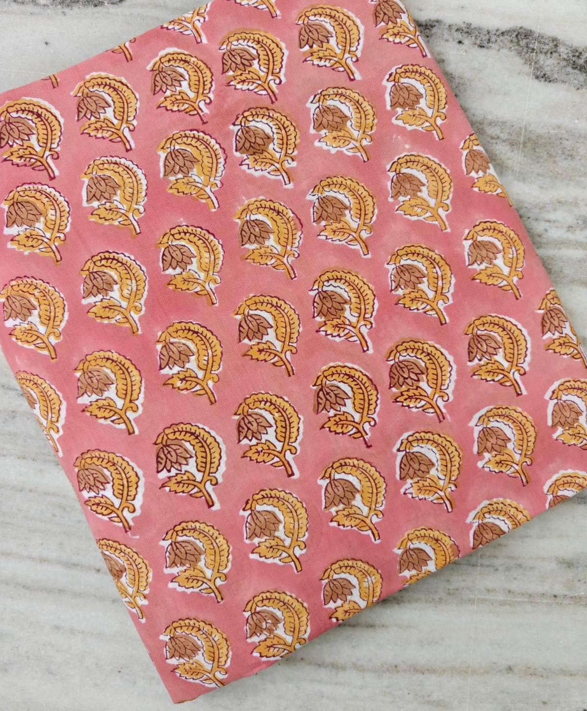 Pink Floral Block Print Cotton Fabric, Indian Hand Block Print Fabric, Traditional Paisley Cotton, Quilting Fabric, Sewing Fabric, Napkins