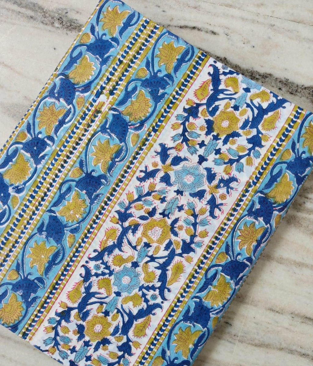 Blue Floral Block Print Cotton Fabric, Indian Cotton Fabric, Floral Stripe Fabric, Traditional Textile, Quilting Fabric, Sewing Fabric