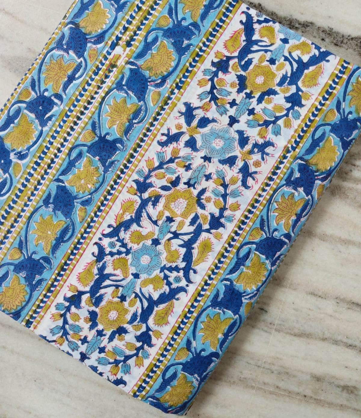 Blue Floral Block Print Cotton Fabric, Indian Cotton Fabric, Floral Stripe Fabric, Traditional Textile, Quilting Fabric, Sewing Fabric