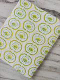 Green Yellow Floral Cotton Fabric, 100 % Flora Indian Hand Block Print Fabric by the Yard, White Floral Textile, Quilting Loose Fabric