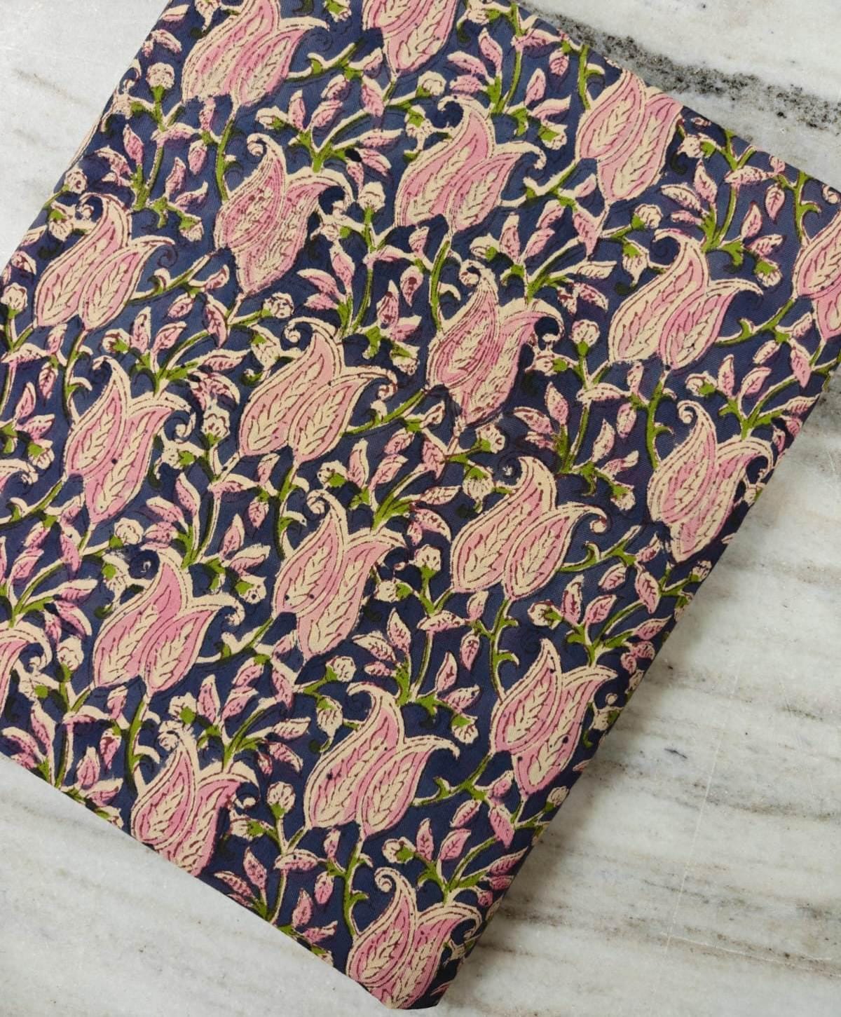 Pink Paisley Floral Cotton Fabric, Navy Blue Printed Cotton, Indian Floral Fabric, Dressmaking Fabric, Quilting & Sewing Material Fabric