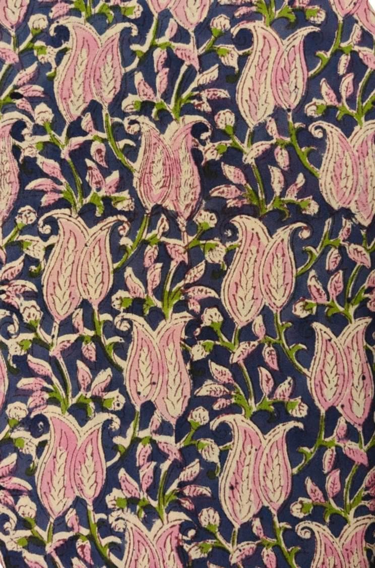 Pink Paisley Floral Cotton Fabric, Navy Blue Printed Cotton, Indian Floral Fabric, Dressmaking Fabric, Quilting & Sewing Material Fabric