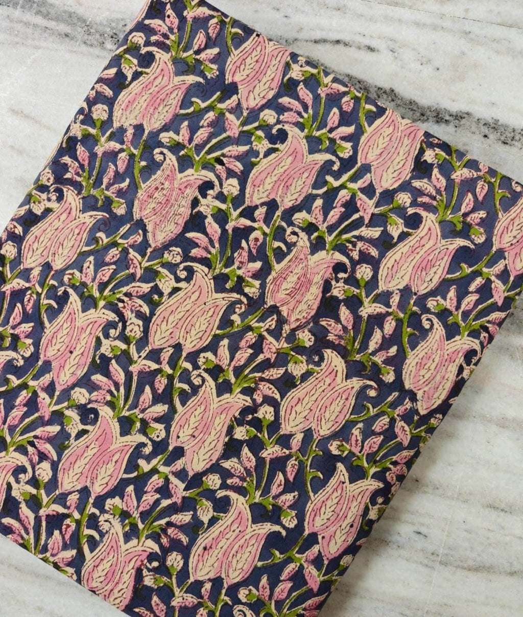 Pink Paisley Floral Cotton Fabric, Navy Blue Printed Cotton, Indian Floral Fabric, Dressmaking Fabric, Quilting & Sewing Material Fabric