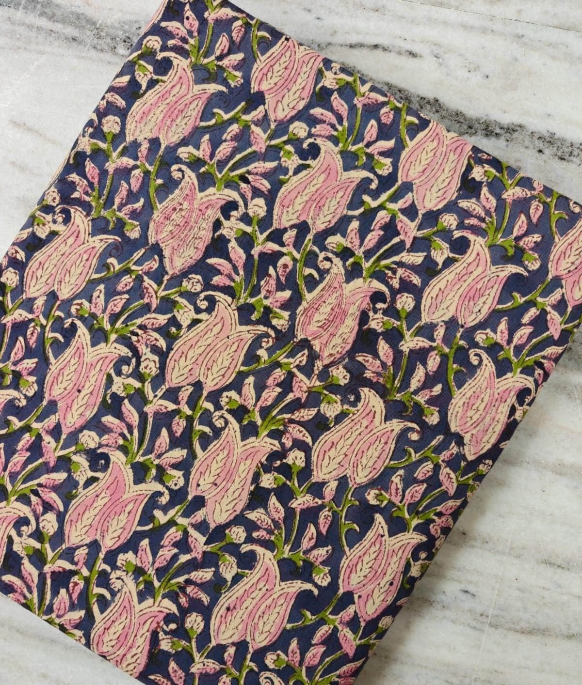 Pink Paisley Floral Cotton Fabric, Navy Blue Printed Cotton, Indian Floral Fabric, Dressmaking Fabric, Quilting & Sewing Material Fabric