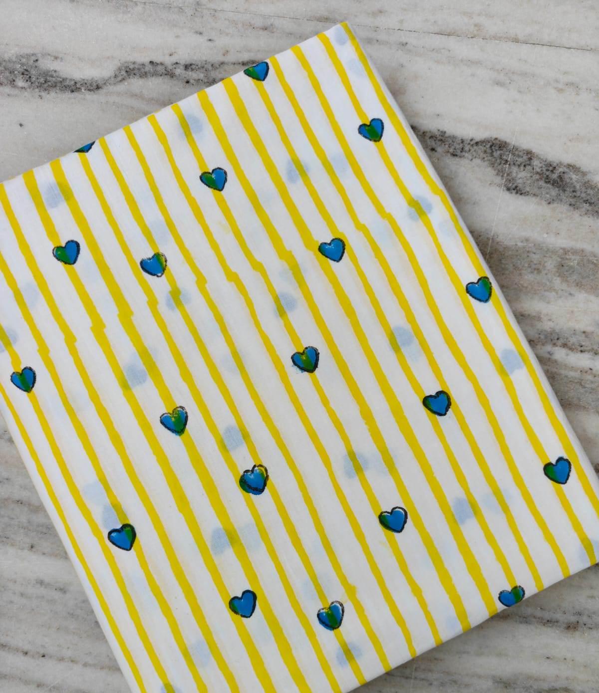 Yellow Stripe Heart Cotton Fabric, Blue Heart Print Fabric, Valentine Fabric by the Yard, Cute Love Pattern Cotton  Quilting Fabric, Napkins