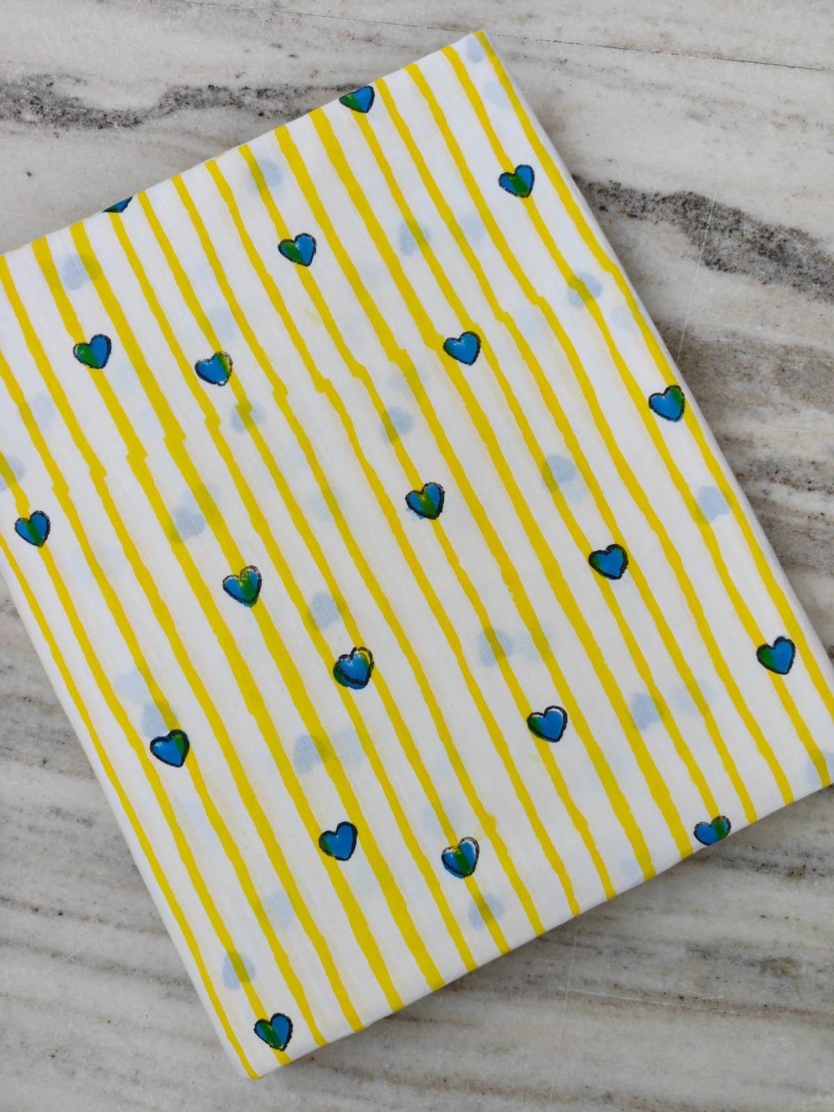 Yellow Stripe Heart Cotton Fabric, Blue Heart Print Fabric, Valentine Fabric by the Yard, Cute Love Pattern Cotton  Quilting Fabric, Napkins