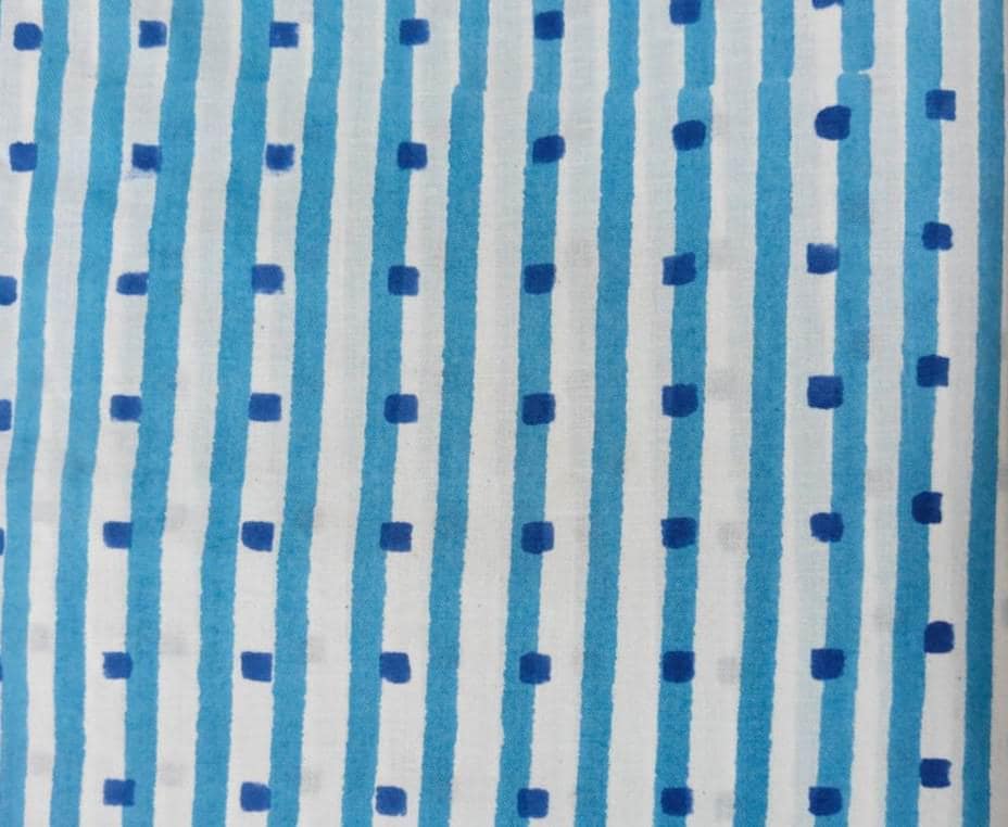 Blue Stripe Cotton Fabric, Blue Dot Print Fabric, White Background Fabric by the Yard, Striped Cotton Craft Sewing Quilting Fabric