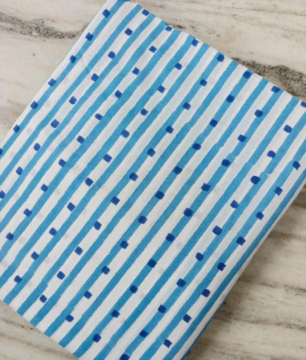 Blue Stripe Cotton Fabric, Blue Dot Print Fabric, White Background Fabric by the Yard, Striped Cotton Craft Sewing Quilting Fabric