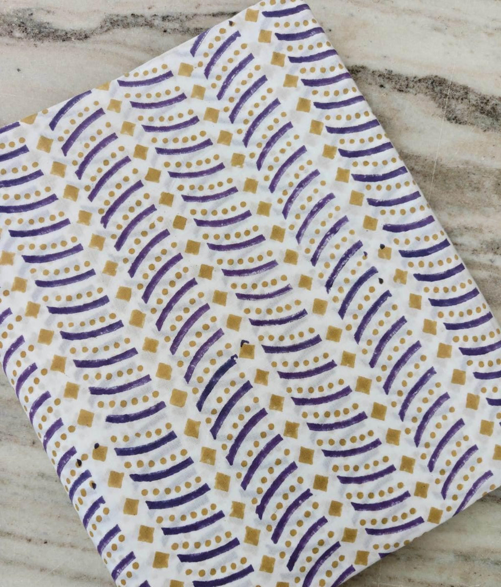 Cotton Fabric by the Yard, Purple & Mustard Geometric Print, Hand Block Print Style Fabric, Boho Cotton Fabric, Sewing Quilting, Napkins
