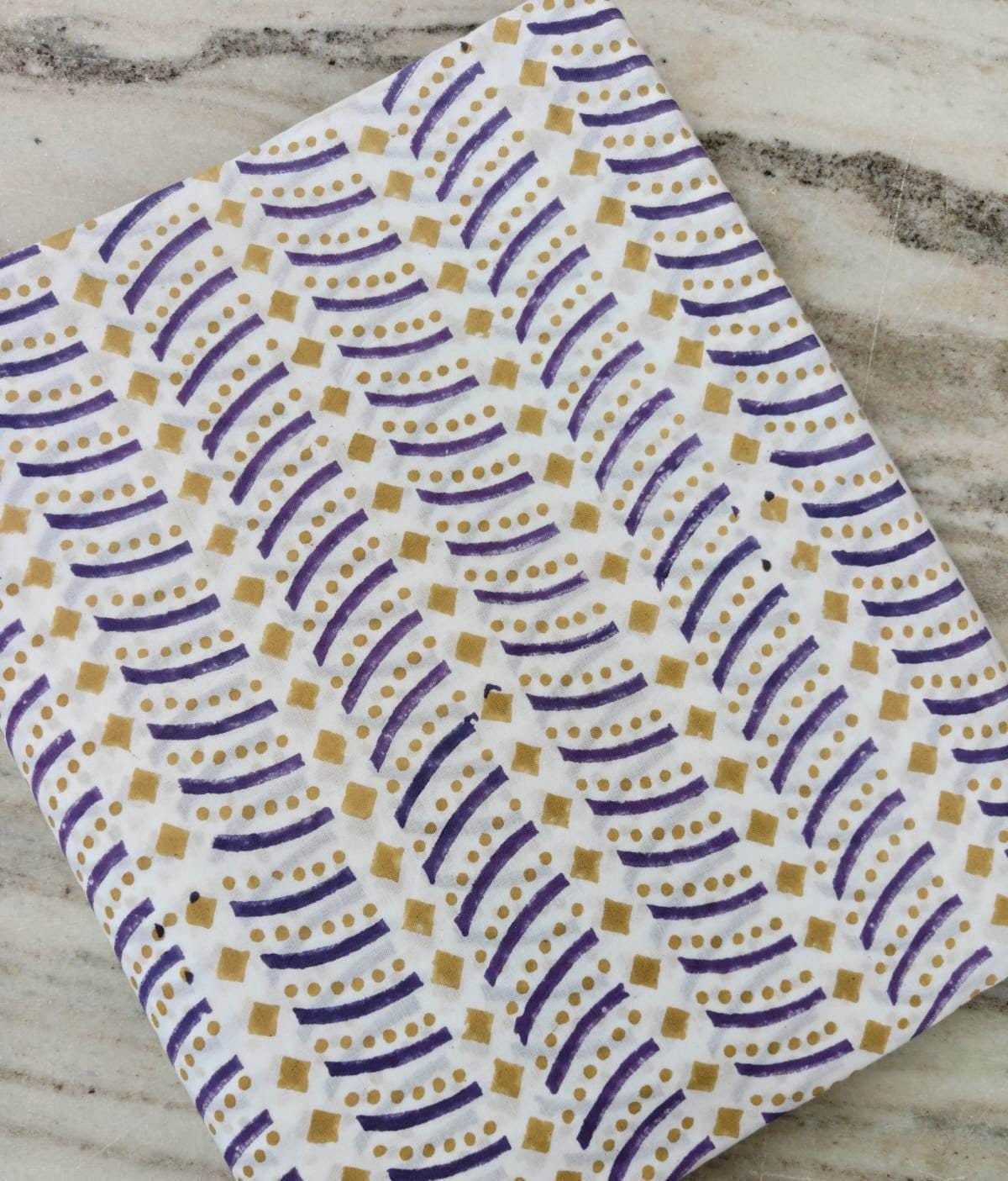Cotton Fabric by the Yard, Purple & Mustard Geometric Print, Hand Block Print Style Fabric, Boho Cotton Fabric, Sewing Quilting, Napkins