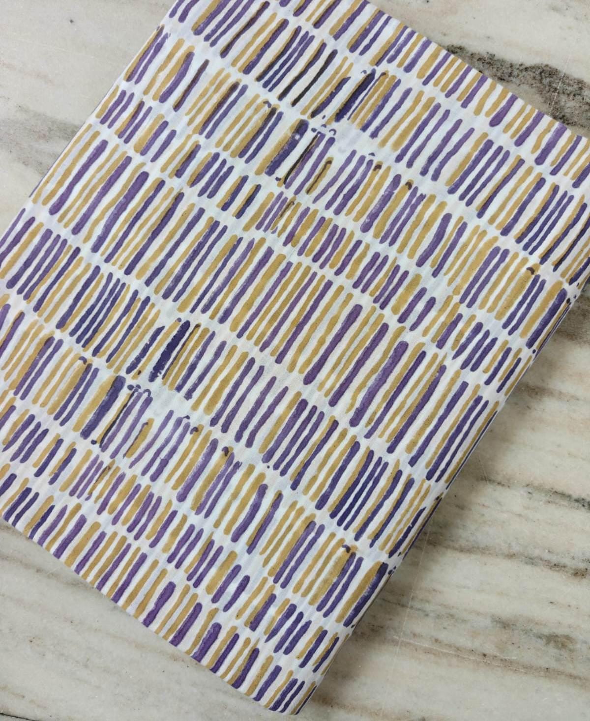 Purple & Mustard Cotton Fabric, Abstract Stripe Pattern, Modern Geometric Fabric, Quilting Sewing Fabric by the Yard, Loose Running Fabric