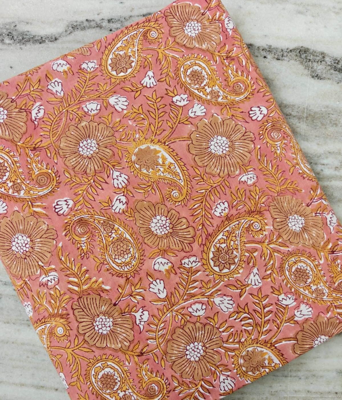 Peach Floral Paisley Cotton Fabric | Indian Block Print Fabric | Floral Cotton Fabric | Quilting & Sewing Fabric | Boho Loose  Textile