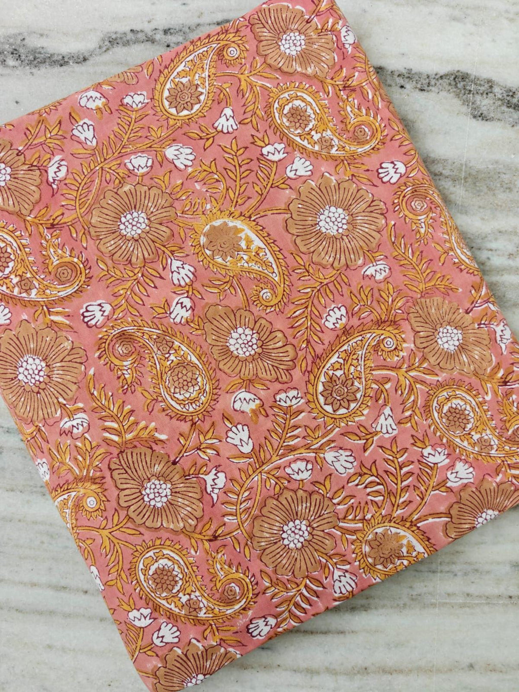 Peach Floral Paisley Cotton Fabric | Indian Block Print Fabric | Floral Cotton Fabric | Quilting & Sewing Fabric | Boho Loose  Textile