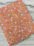 Peach Floral Paisley Cotton Fabric | Indian Block Print Fabric | Floral Cotton Fabric | Quilting & Sewing Fabric | Boho Loose  Textile