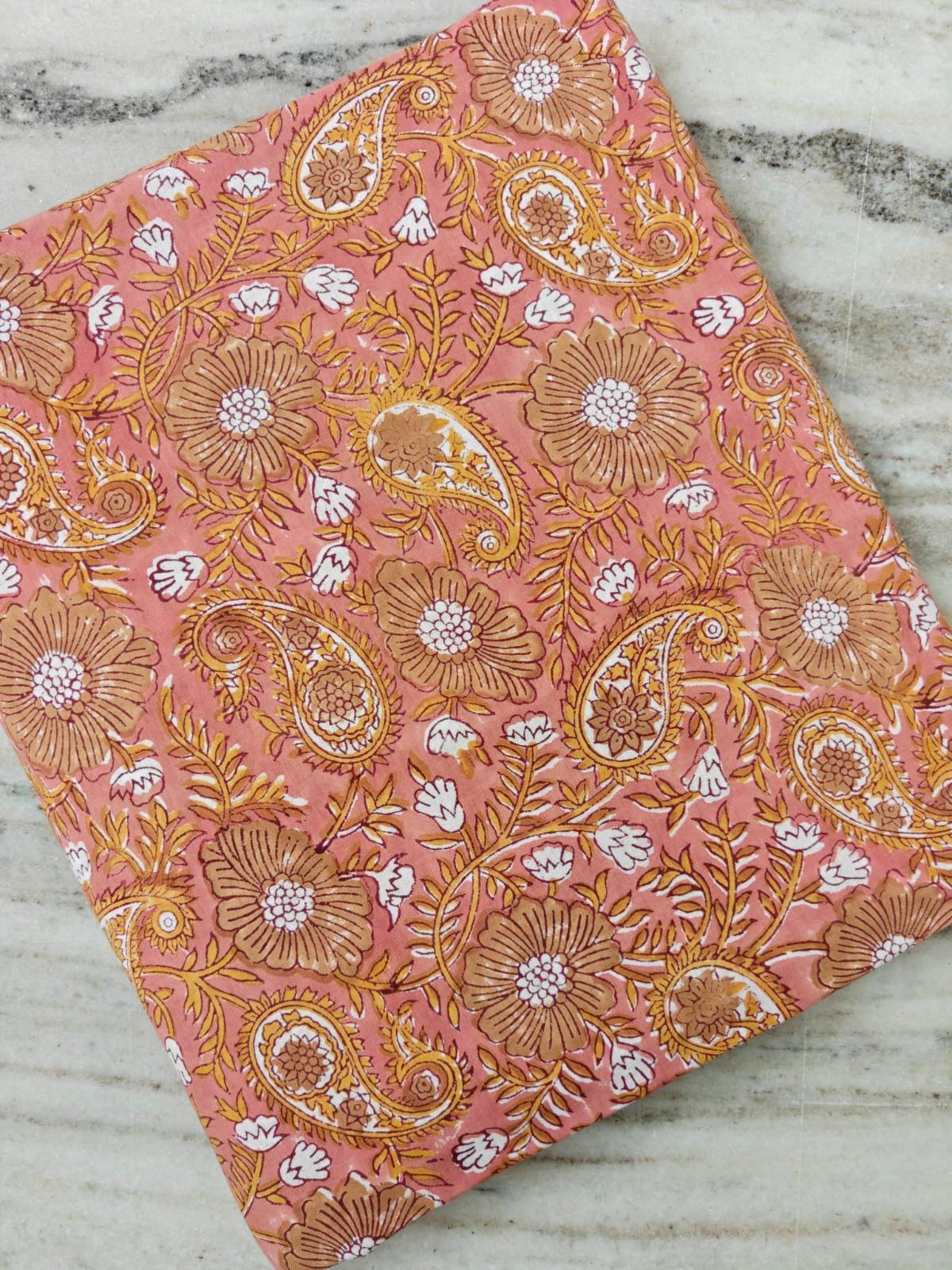 Peach Floral Paisley Cotton Fabric | Indian Block Print Fabric | Floral Cotton Fabric | Quilting & Sewing Fabric | Boho Loose  Textile
