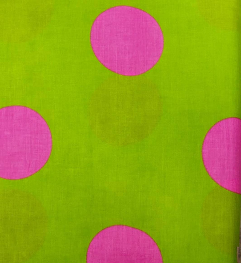 Lime Green Pink Polka Dot Cotton Fabric | Bright Cotton Print | Pink Dot Fabric | Sewing & Quilting Fabric | Indian Textile | Loose Fabric