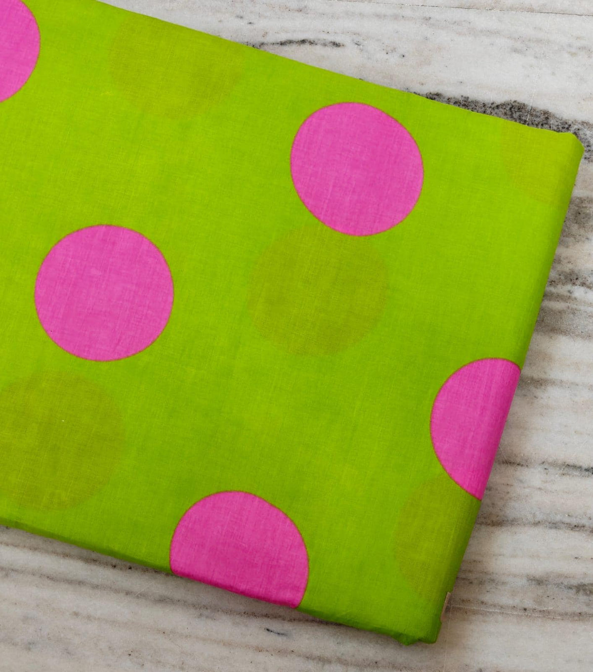 Lime Green Pink Polka Dot Cotton Fabric | Bright Cotton Print | Pink Dot Fabric | Sewing & Quilting Fabric | Indian Textile | Loose Fabric