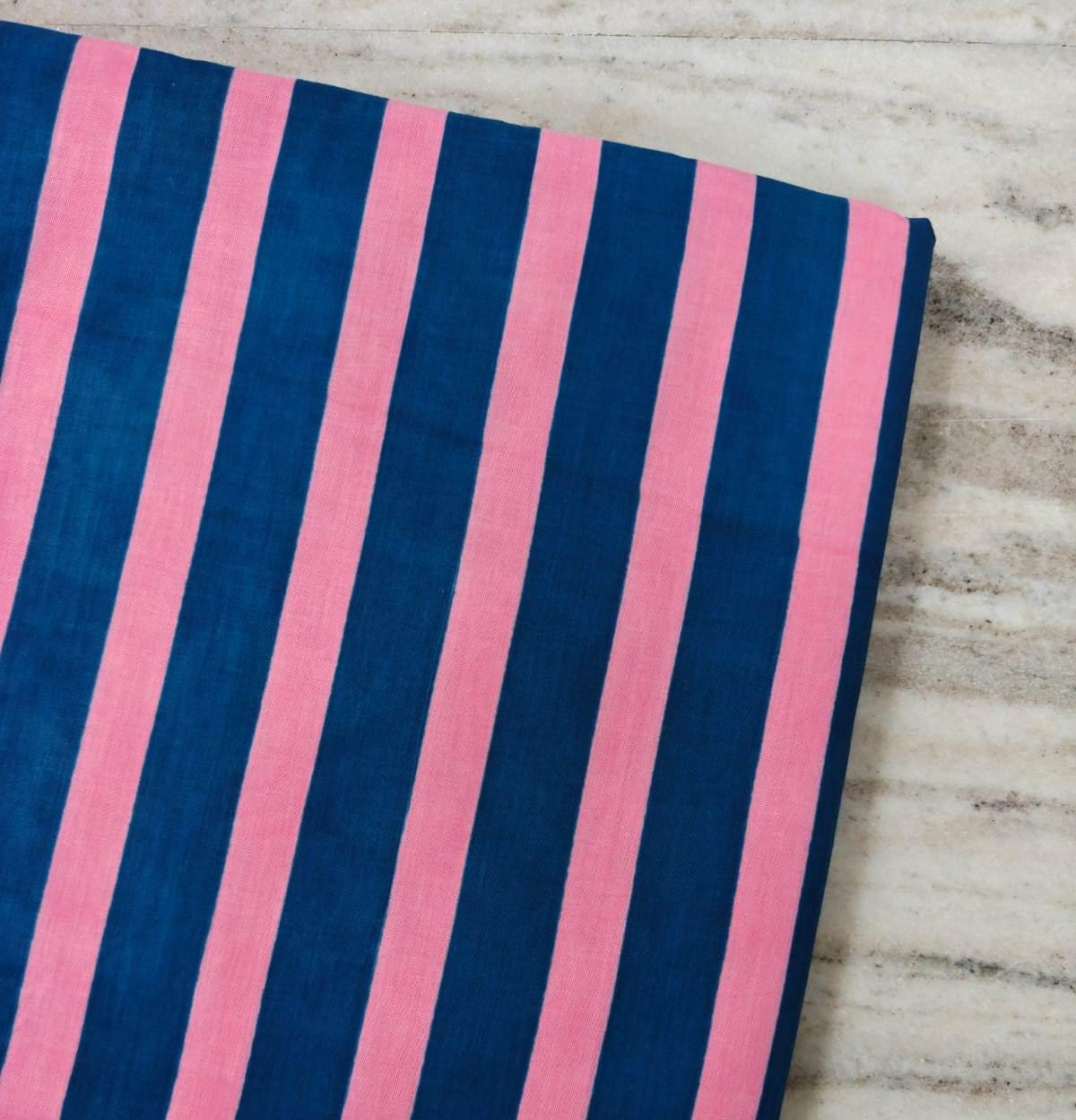 Pink & Navy Blue Striped Cotton Fabric | Vertical Stripe Textile | Sewing Quilting Fabric | Apparel Home Décor Fabric | Home Decor Napkins