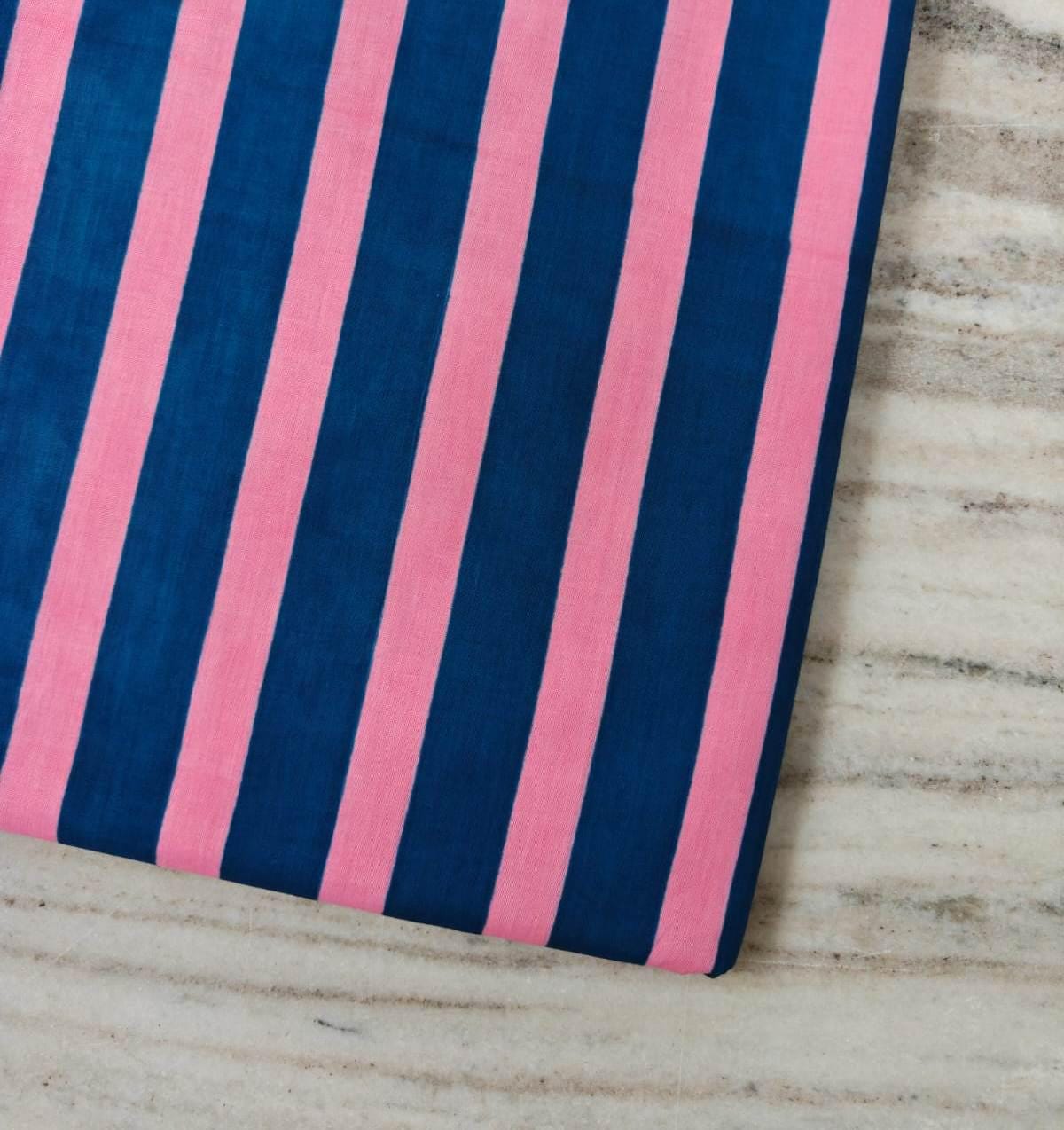 Pink & Navy Blue Striped Cotton Fabric | Vertical Stripe Textile | Sewing Quilting Fabric | Apparel Home Décor Fabric | Home Decor Napkins