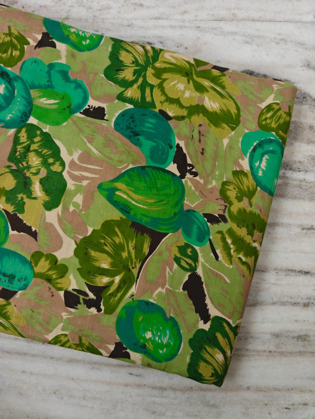 Green Tropical Leaf Print Cotton Fabric | Teal & Olive Botanical Fabric | Tropical Sewing Fabric | Quilting Apparel Material | Loose Fabric