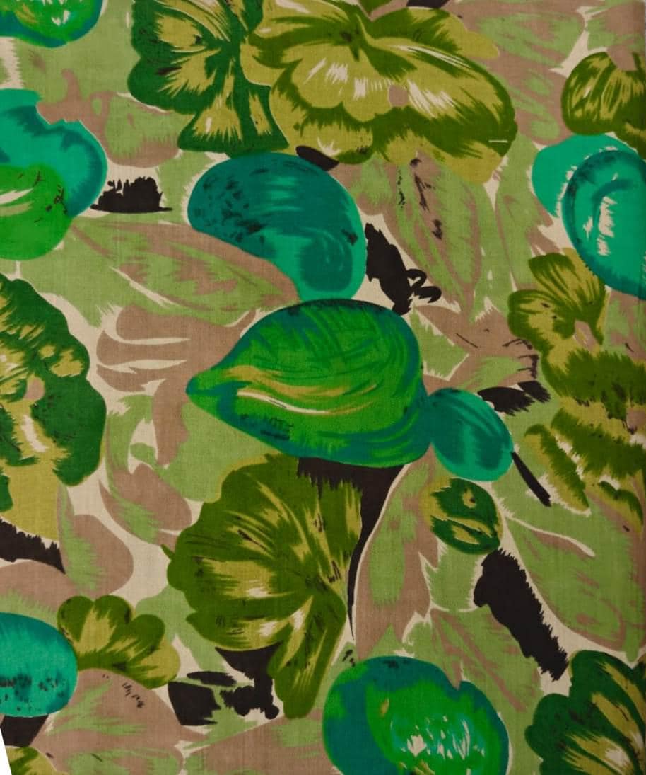 Green Tropical Leaf Print Cotton Fabric | Teal & Olive Botanical Fabric | Tropical Sewing Fabric | Quilting Apparel Material | Loose Fabric