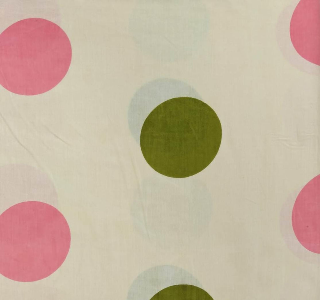 Cream Cotton Fabric, Olive Green & Pink Abstract Circle Print, Retro Mid Century Geometric Fabric, Modern Quilting Sewing Home Decor