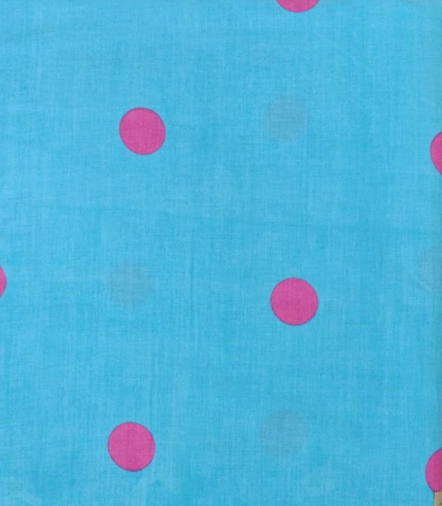 Turquoise Blue Cotton Fabric with Pink Polka Dots, Bright Retro Dot Print Fabric, Modern Quilting Sewing Fabric, Fun Home Decor Textile