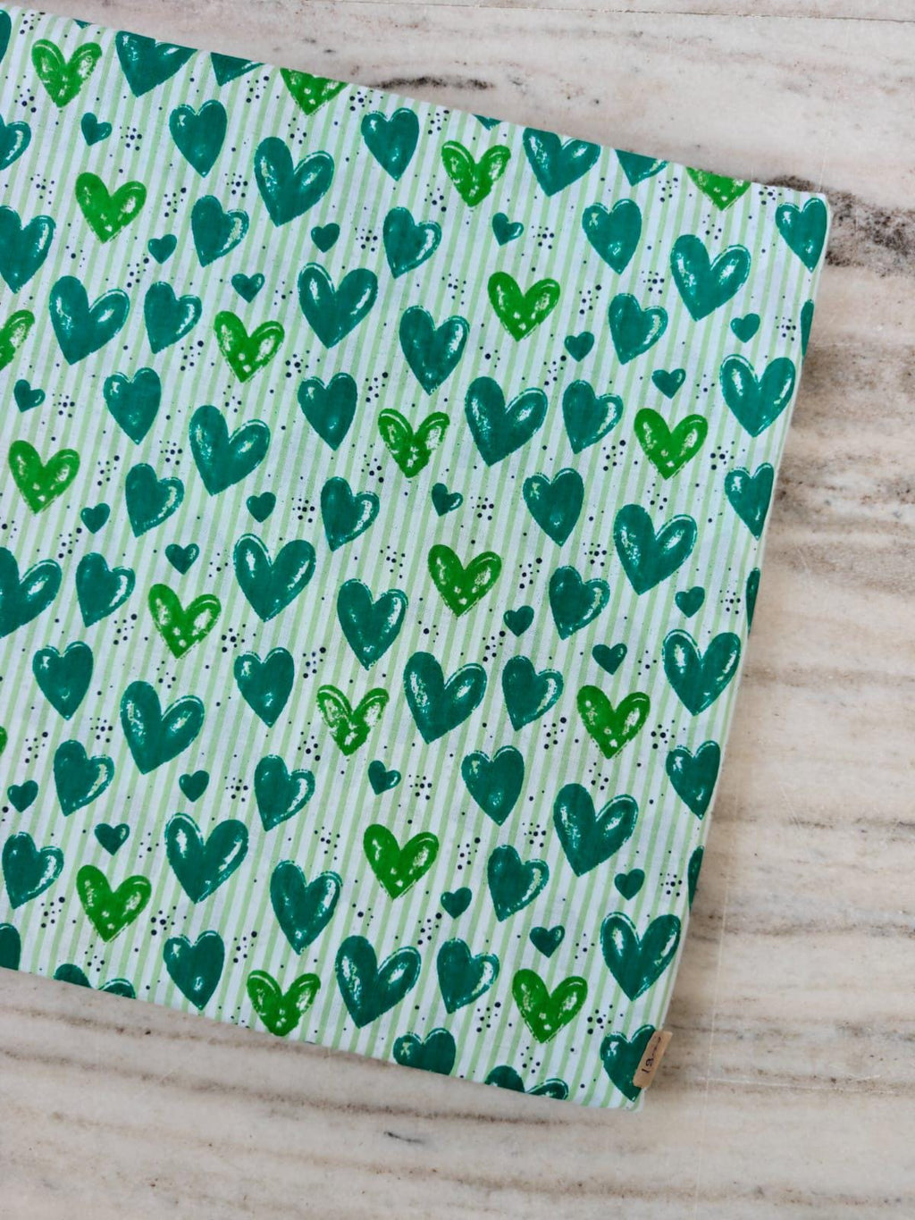 Green Heart Stripe Cotton Fabric, Cute Hearts on Mint Green Stripes, Quilting & Sewing Fabric, Romantic Valentine Fabric, Dressmaking Fabric