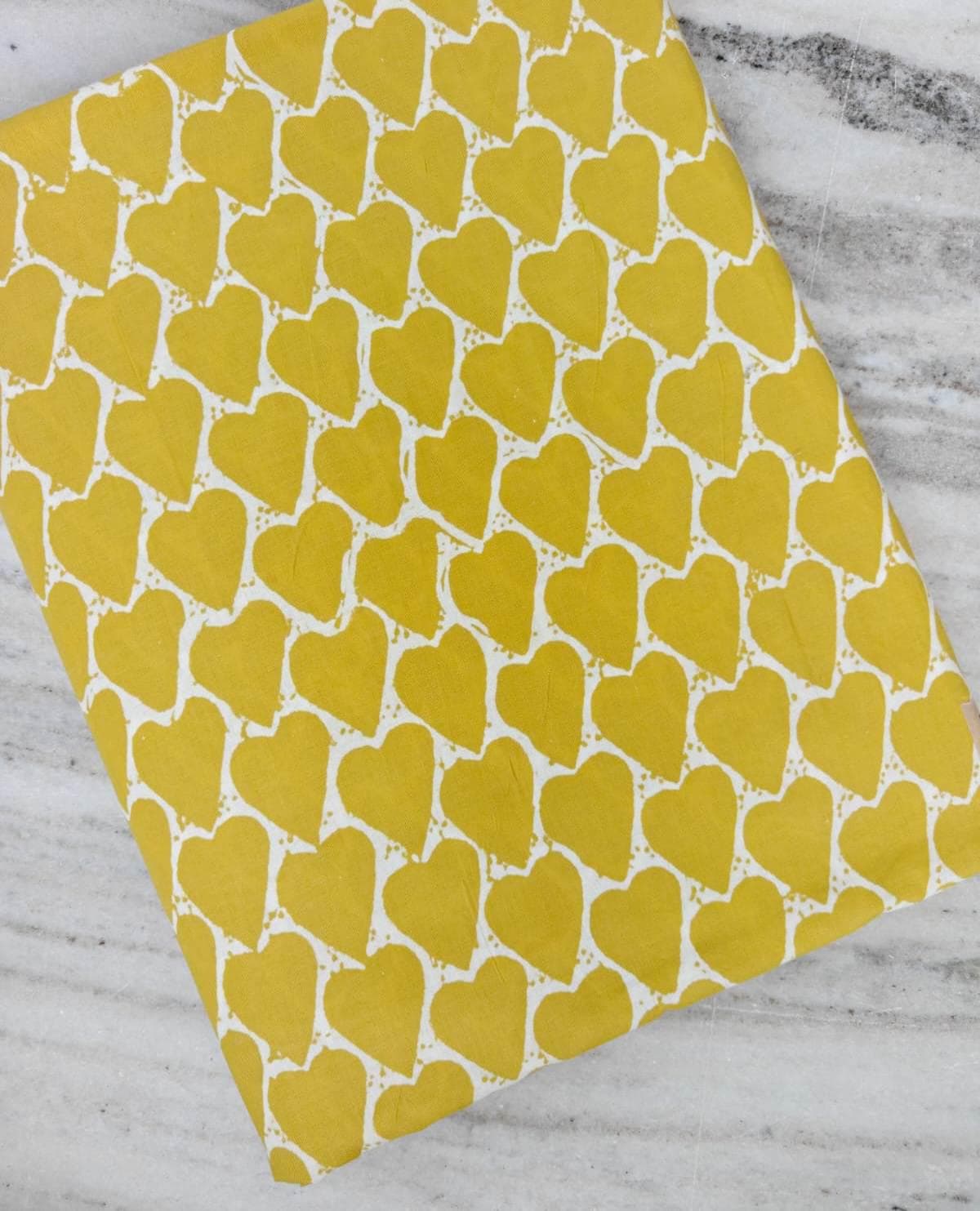 Mustard Yellow Heart Cotton Fabric, Modern Love Heart Print, Quilting Fabric, Sewing Fabric, Craft Fabric, Yellow & White Heart Pattern