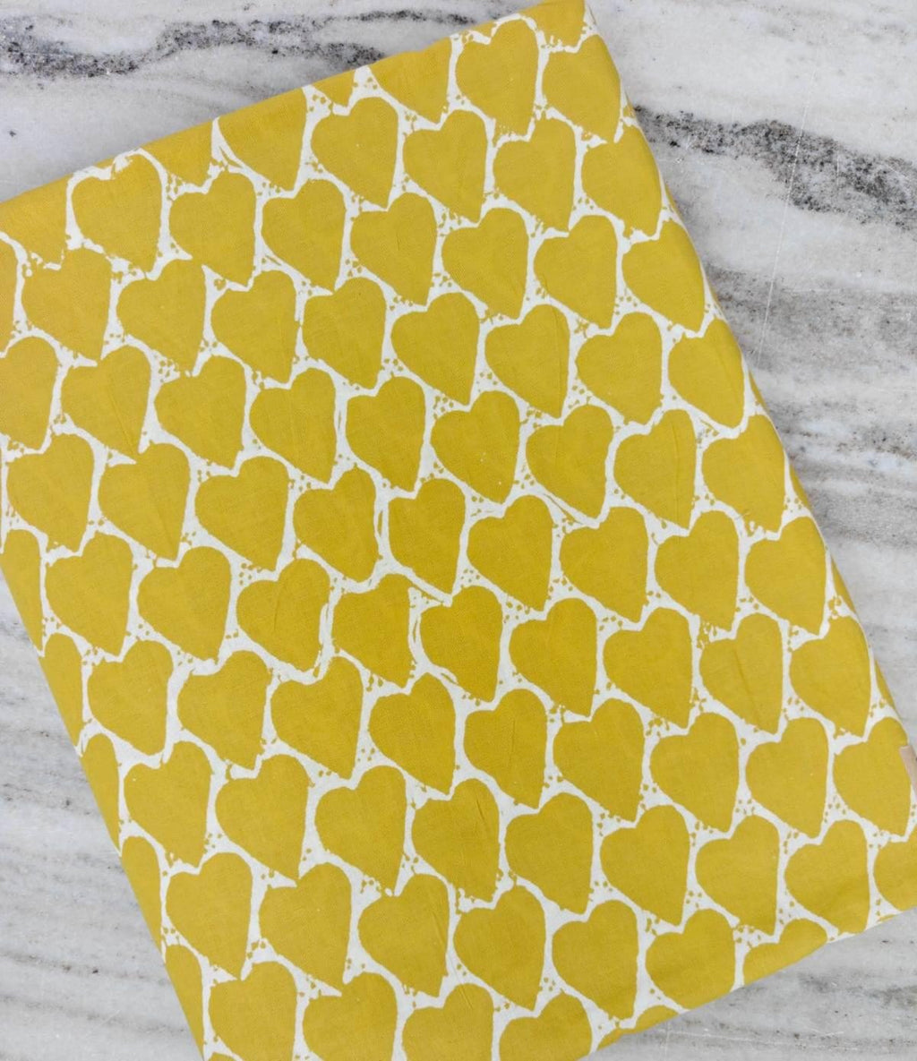 Mustard Yellow Heart Cotton Fabric, Modern Love Heart Print, Quilting Fabric, Sewing Fabric, Craft Fabric, Yellow & White Heart Pattern