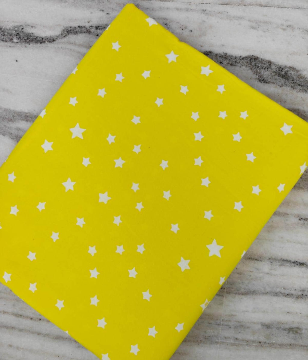 100% Floral Indian Yellow Cotton Fabric with White Stars Fabric By The Yard, Star Print Fabric, Cute Cotton Fabric for Quilting, Sewing