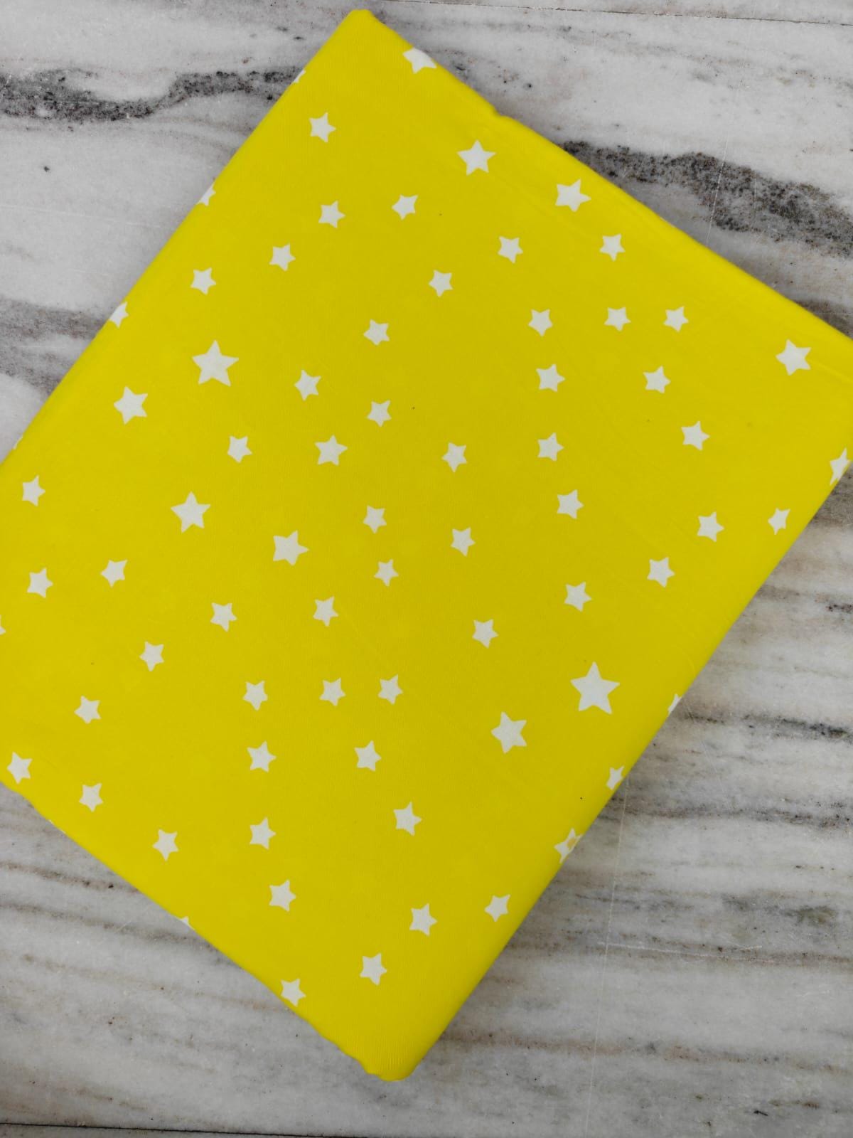 100% Floral Indian Yellow Cotton Fabric with White Stars Fabric By The Yard, Star Print Fabric, Cute Cotton Fabric for Quilting, Sewing