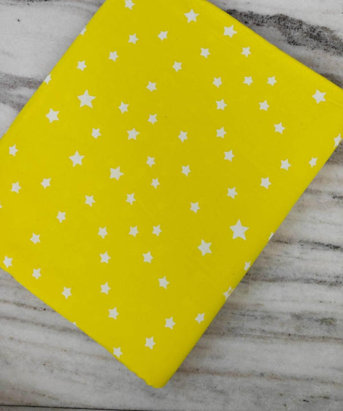100% Floral Indian Yellow Cotton Fabric with White Stars Fabric By The Yard, Star Print Fabric, Cute Cotton Fabric for Quilting, Sewing