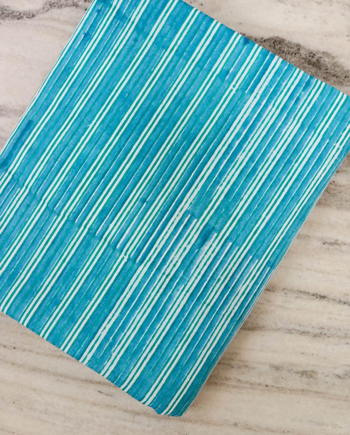 Turquoise Blue Stripe Cotton Fabric, Teal Aqua Striped Fabric, Watercolor Stripe Cotton Fabric for Quilting,  Apparel Fabric, Fabric Napkins