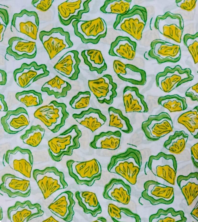 Green & Yellow Floral Cotton Fabric, Hand Painted Floral Print, Botanical Fabric, Quilting Cotton, Sewing Fabric, Craft Fabric, Napkins