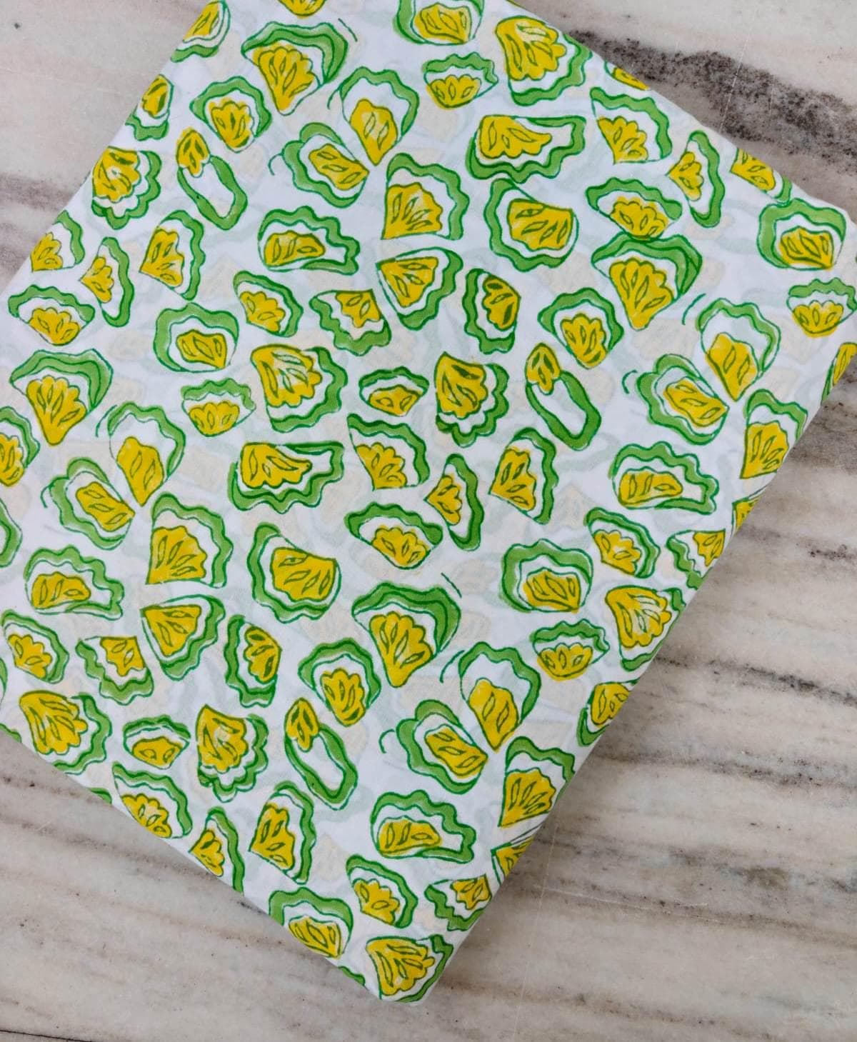 Green & Yellow Floral Cotton Fabric, Hand Painted Floral Print, Botanical Fabric, Quilting Cotton, Sewing Fabric, Craft Fabric, Napkins