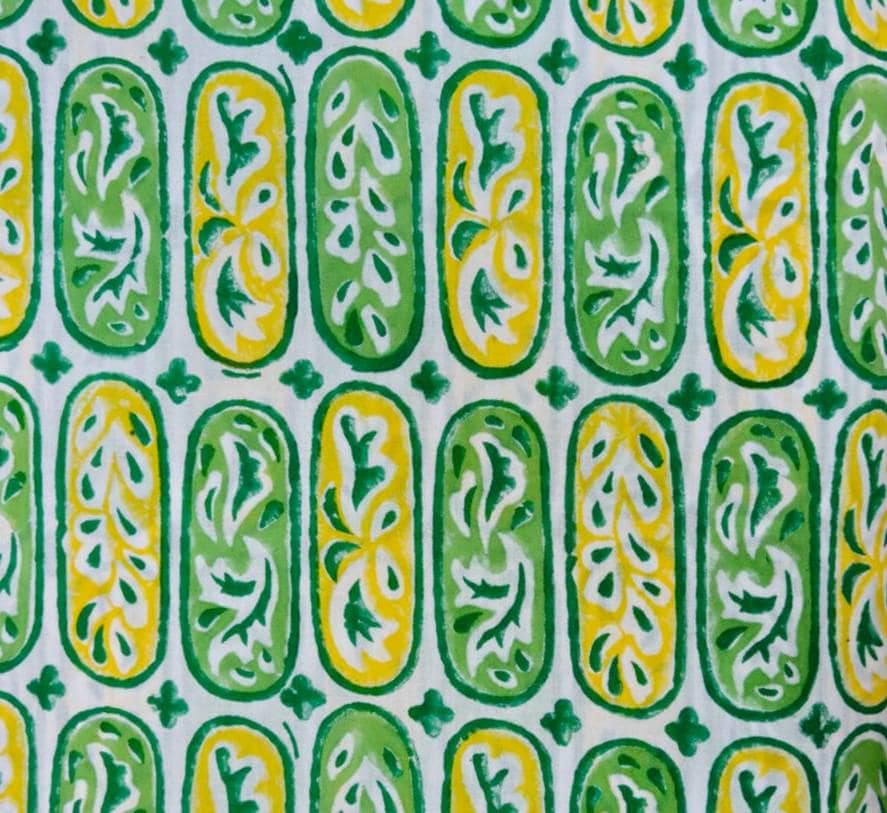 Green & Yellow Paisley Cotton Fabric | Hand Block Print Fabric | Indian Cotton Textile | Floral Paisley Fabric | Sewing  Quilting Fabric