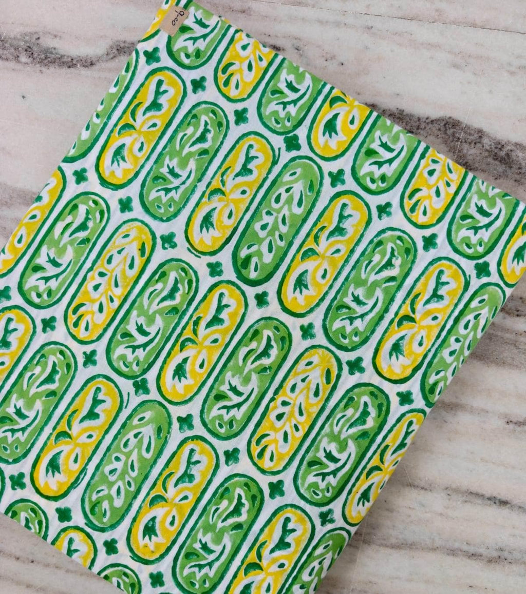 Green & Yellow Paisley Cotton Fabric | Hand Block Print Fabric | Indian Cotton Textile | Floral Paisley Fabric | Sewing  Quilting Fabric