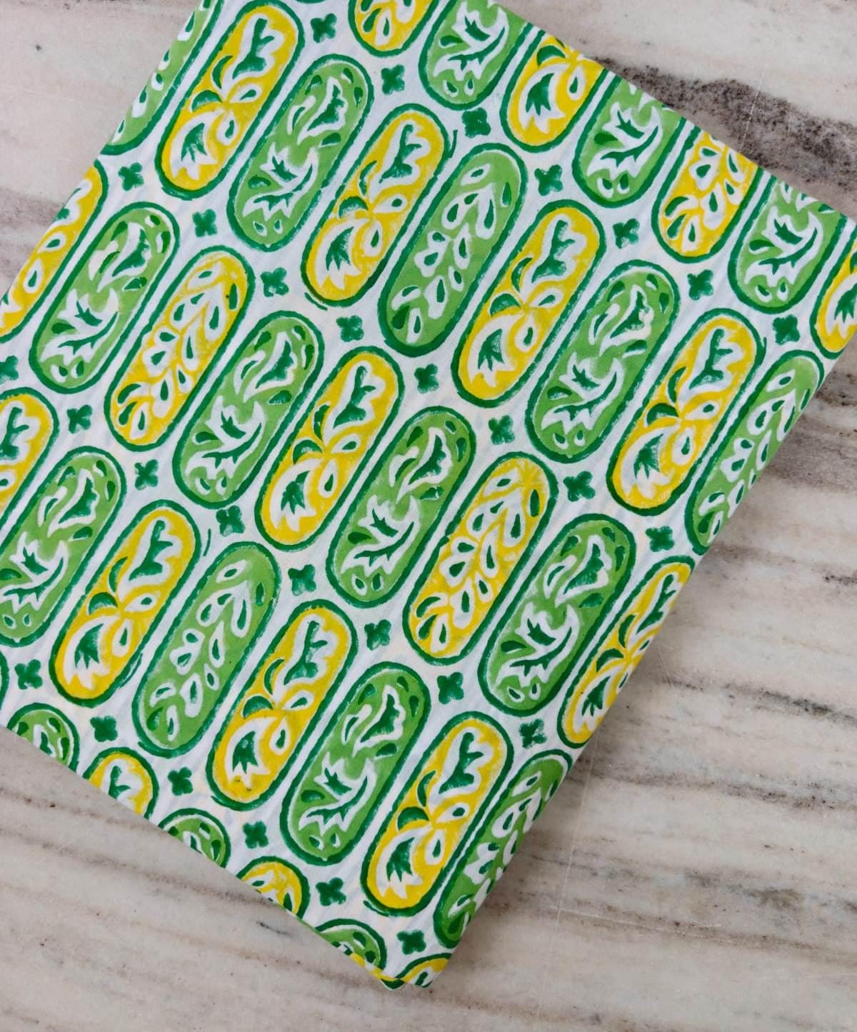 Green & Yellow Paisley Cotton Fabric | Hand Block Print Fabric | Indian Cotton Textile | Floral Paisley Fabric | Sewing  Quilting Fabric