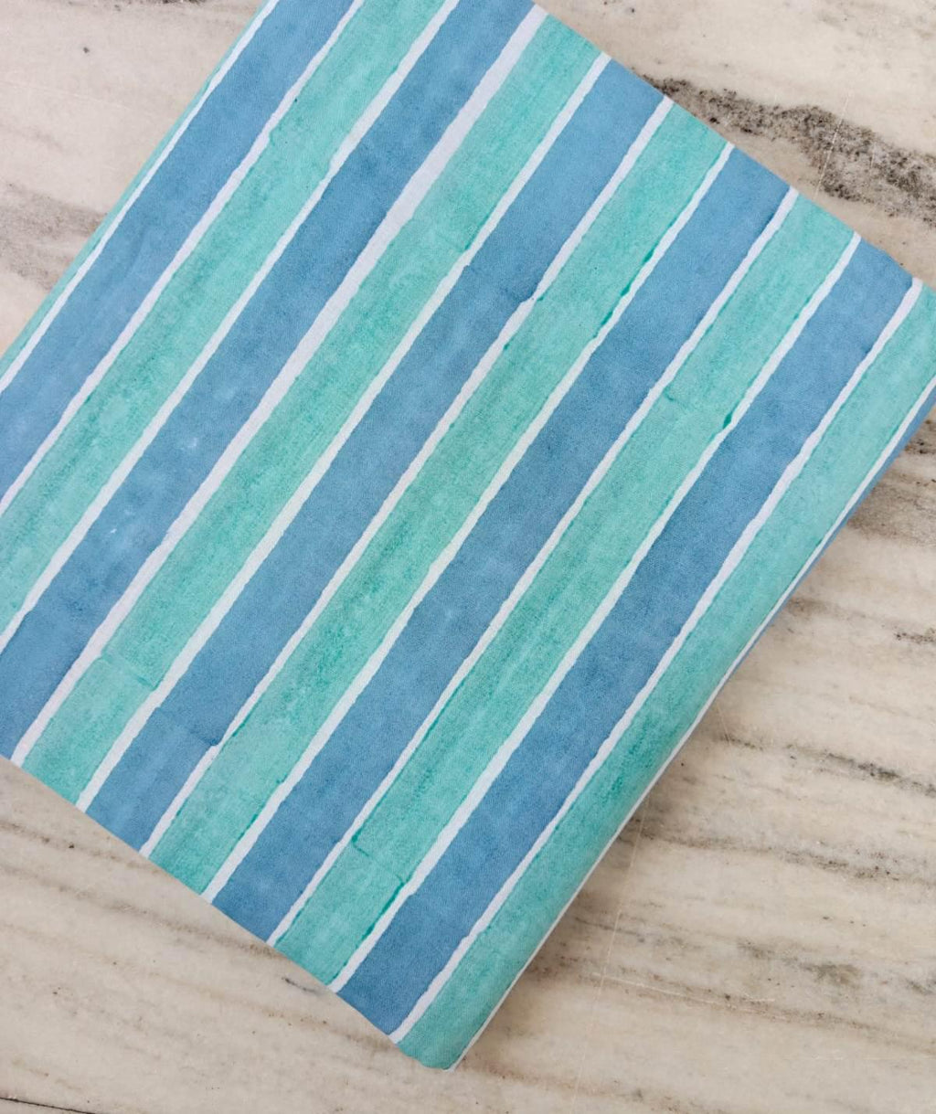 Blue & Aqua Stripe Cotton Fabric | Hand Block Print Fabric | Indian Cotton Textile | Striped Fabric by the Yard | Sewing  Quilting Fabric