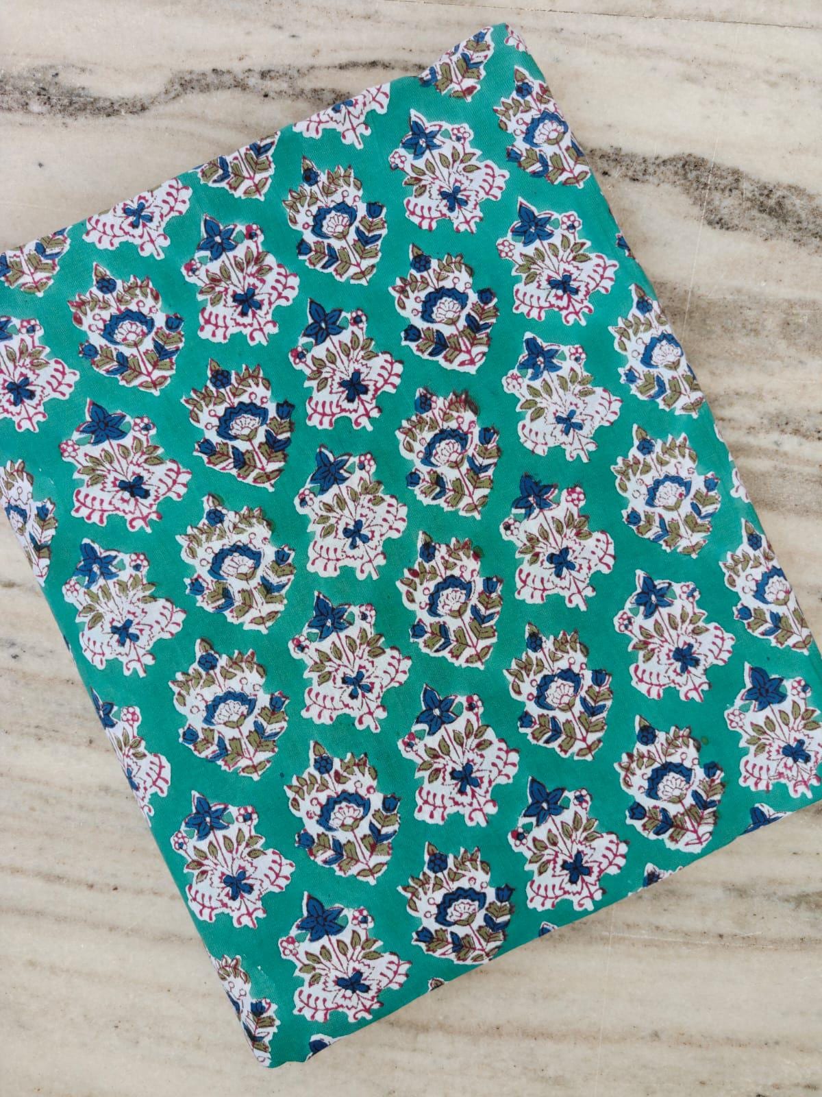 Teal Blue White Floral Cotton Fabric, Block Print Fabric, Indian Hand Printed Textile, Boho Sewing Fabric by Yard, Fabric For Dress Making