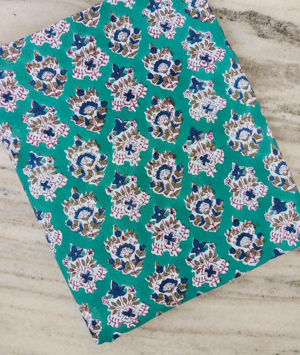 Teal Blue White Floral Cotton Fabric, Block Print Fabric, Indian Hand Printed Textile, Boho Sewing Fabric by Yard, Fabric For Dress Making